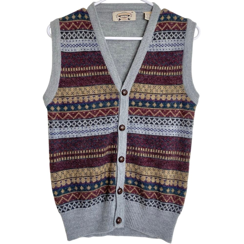 Vintage Hemingway Point wool blend button front knit unisex vest M
